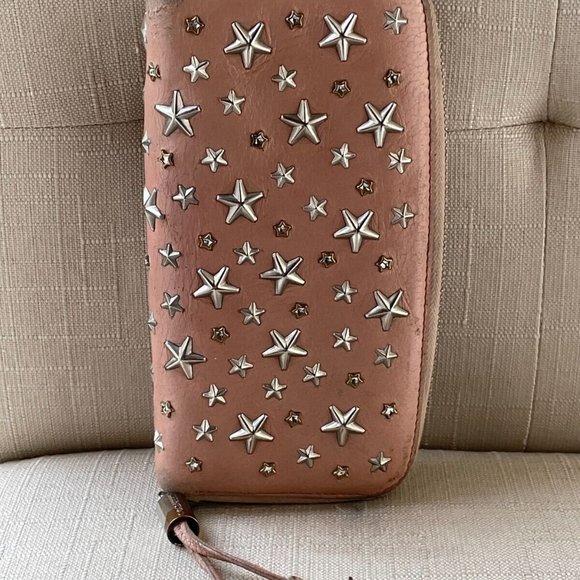 Jimmy Choo Clutch Nellie Star Studded Leather Zip Around Long Wallet Made Italy - Picture 3 of 12